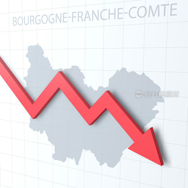 坠落的红色箭头，背景是bourgogne - franz - comte地图